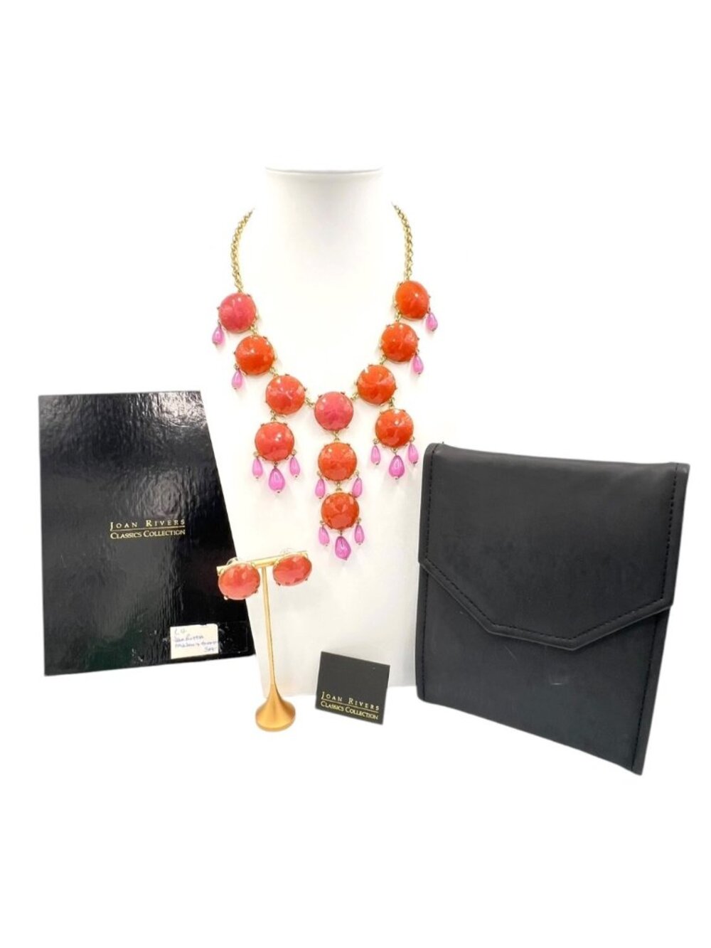 Joan Rivers Classics Collection Necklace Earrings Set Orange Pink NOS Boxed